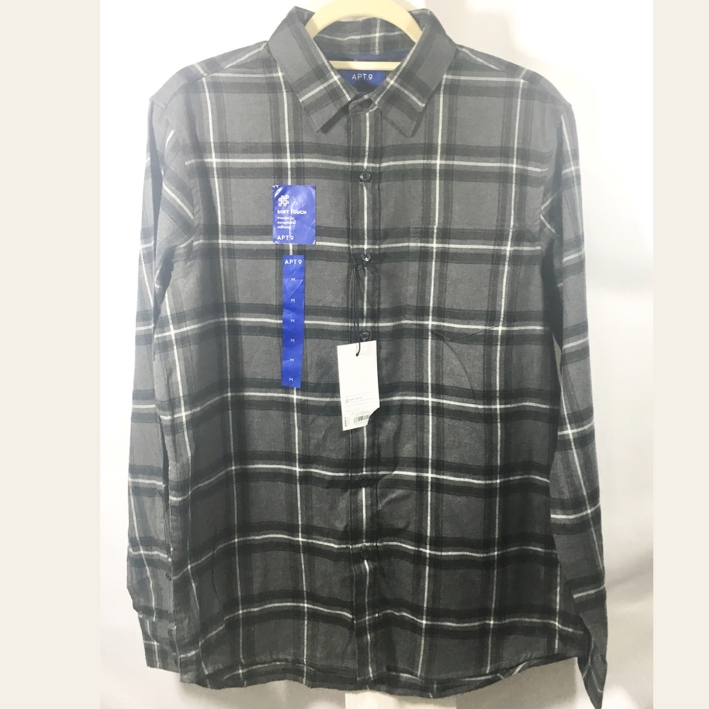 New Men’s Apt9 Long Sleeve Soft Touch Button Shirt